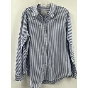 Rails Women’s Long Sleeve Taylor Banker Stripe w/ Pearls Button Up Size Medium